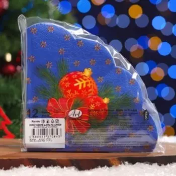 Салфетки бумажные Art Bouquet Rondo "Новогодние шары на синем", 3 слоя, d 32, 12 шт