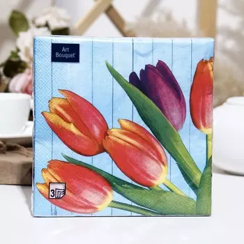 Салфетки бумажные Art Bouquet "Тюльпаны на синем", 3 слоя,33x33, 20 листов
