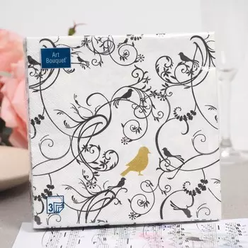 Салфетки бумажные "Art Bouquet" Золотая птичка, 3 слоя,33x33, 20 листов