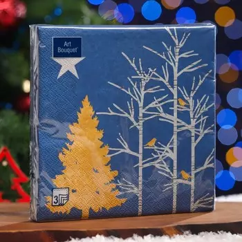 Салфетки бумажные Art Bouquet "Золотое дерево на синем", 3 слоя,33x33, 20 листов