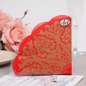 Салфетки бумажные "Art Bouquet" Золотой орнамент на красном, 3 слоя, 12 листов, d 32