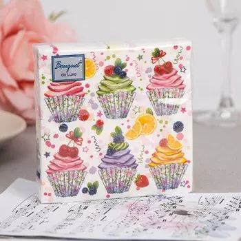 Салфетки бумажные "Bouquet de Luxe" Сладкие пирожные, 3 слоя,24x24, 25 листов
