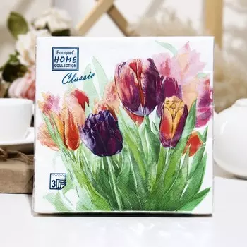 Салфетки бумажные Bouquet Home Collection Classic, Весенний букет , 3 слоя,33x33, 20 листов