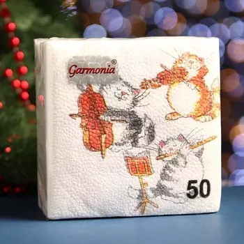 Салфетки бумажные, Гармония цвета, многоцветие "КОТЫ" 50 л