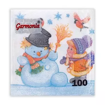 Салфетки новогодние бумажные Гармония цвета «Снеговик и дети» 1 слой, 24х24 см, 100 шт