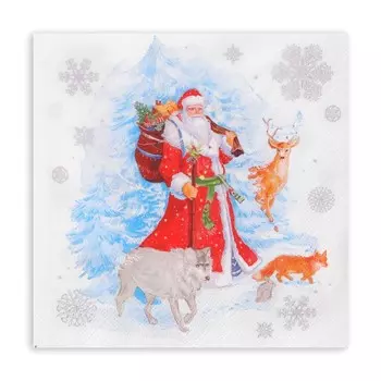 Новогодние салфетки бумажные GrandPero Deluxe «На опушке», 3 слоя, 33х33 см, 20 шт