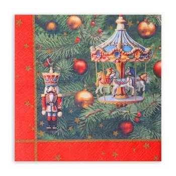 Новогодние салфетки бумажные GrandPero Deluxe «Новогодняя карусель», 3 слоя, 33х33 см, 20 шт