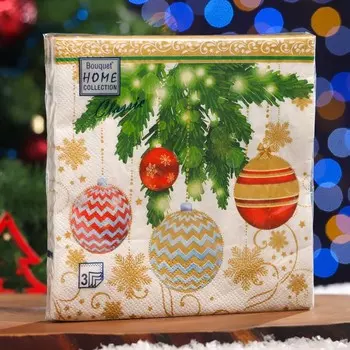 Салфетки бумажные Home Classic "Ёлочные украшения - 2 ", 3 слоя, 20 листов