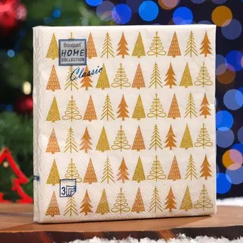 Салфетки бумажные Home Classic "Золотые елочки", 3 слоя,33x33, 20 листов