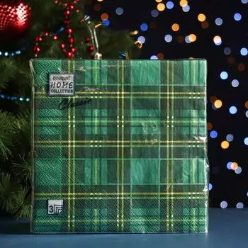 Салфетки бумажные "Home Collection Classic" Клетка зелёная, 3 слоя, 33x33, 20 листов