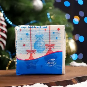 Салфетки бумажные Лилия «Ёлочные игрушки», 1 слой, 24х24, 50 шт.