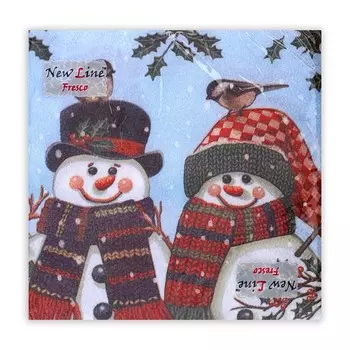 Салфетки новогодние бумажные New Line Fresco «Снеговички» 2 слоя, 33х33 см, 20 шт