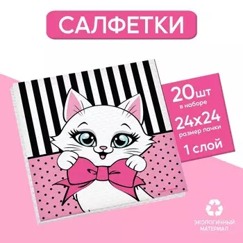 Салфетки бумажные однослойные «Котик», 24 24 см, в наборе 20 шт.