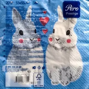 Салфетки бумажные Перышко Prestige 33х33 "Зайки" 3сл 20л.