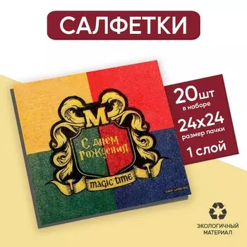 Салфетки бумажные однослойные «С днём рождения. Magic time», 24 24 см, 20 шт.