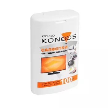 Салфетки для очистки техники Konoos KSC-100, влажные, для экранов, банка, 100 шт