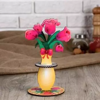 Салфетница деревянная «Цветы в вазе», цветная наклейка