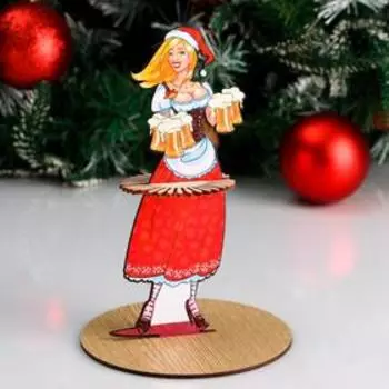 Салфетница "Девушка в новогоднем костюме с Бокалами", ДВУСТОРОННЯЯ наклейка, 20×13.5 см