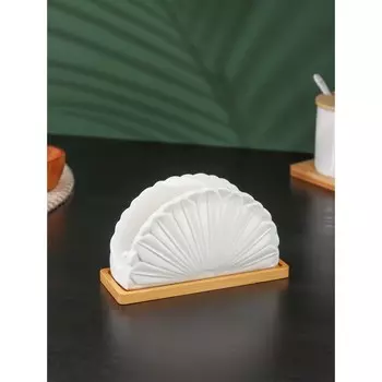 Салфетница BellaTenero «Тюльпан», 15.59 см, на бамбуковой подставке, фарфор, белая