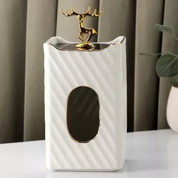 Салфетница «Золотой олень», 12×10×25 см, цвет белый