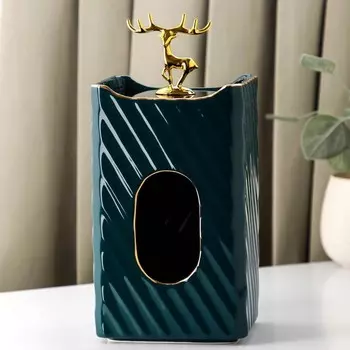 Салфетница «Золотой олень», 12×10×25 см, цвет зелёный