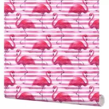 Самоклеящаяся пленка Moda Interio 53-222 фламинго на розовой полосе 0,53х1,35