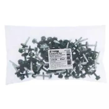 Саморезы кровельные ТУНДРА krep с буром 4.828 мм, темно-зеленый 60 шт.