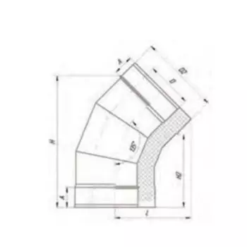 Сэндвич – отвод «УМК», 135°, d=160220 мм, нержавеющая сталь/оцинкованная сталь, 1.0 мм/0.5 мм