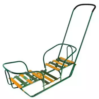 Санки для двойняшек с толкателем, цвет зеленый