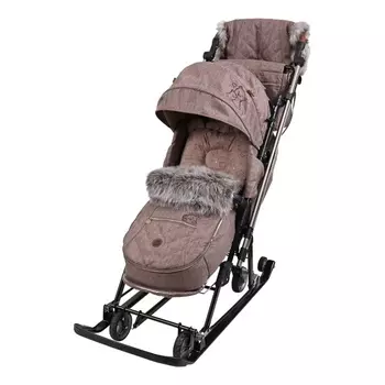 Санки - коляска Joy every day1, с чехлом для ног, муфта, цвет бежевый с мишками