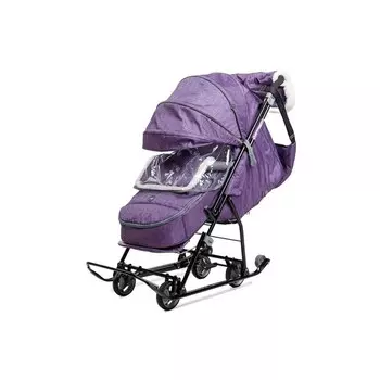 Санки - коляска «Наши детки 6», чехол для ног, муфта, сумка, баклажановый с полосками