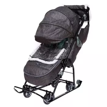 Санки - коляска «Наши детки 6», чехол для ног, муфта, сумка, принт с ламой, серый