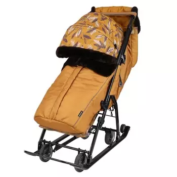 Санки - коляска «Ника Детям 7-5H», чехол для ног, муфта, сумка, горчичный