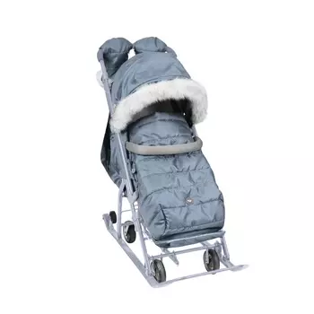 Санки - коляска «Ника Детям 7-5SK», чехол для ног, рукавички, сумка, серый