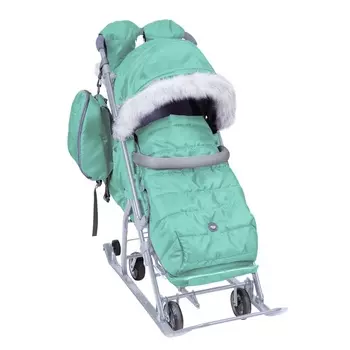 Санки - коляска «Ника Детям 7-5SK», чехол для ног, рукавички, сумка, мятный