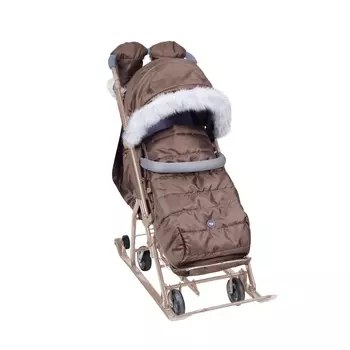 Санки - коляска «Ника Детям 7-5SK», чехол для ног, рукавички, сумка, бежевый