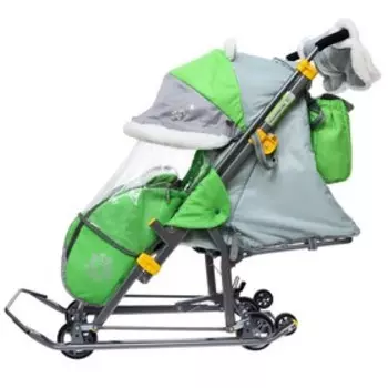 Санки-коляска «Ника Детям 7-6», рисунок с енотом, цвет зеленый/ серый