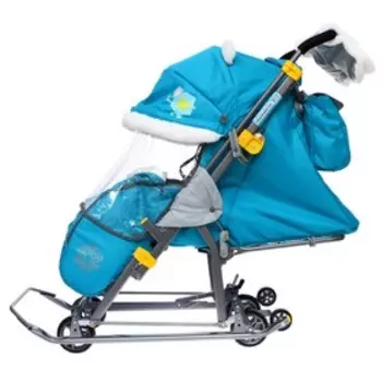 Санки-коляска «Ника Детям 7-6», рисунок со снеговиком, цвет бирюзовый