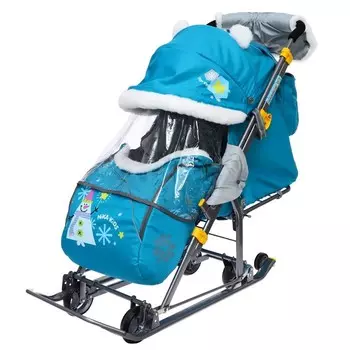 Санки-коляска «Ника Детям 7-6», рисунок со снеговиком, цвет бирюзовый