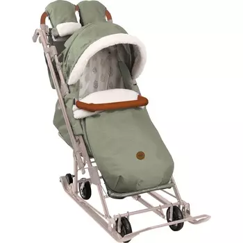 Санки - коляска «Ника Детям 7-8K», чехол для ног, рукавички, сумка, оливковый