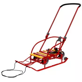 Санки детские складные Nikki 3, с колёсами, с ручкой, цвет красный