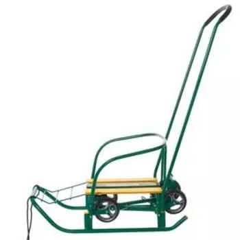 Санки детские с колёсами «Ветерок 7 универсал», с ручкой, цвет зелёный