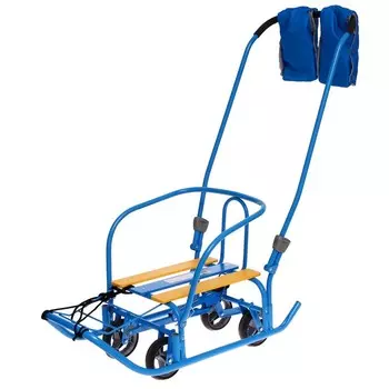 Санки детские с колёсами «Ветерок 7 универсал», с ручкой, с рукавичками, голубые