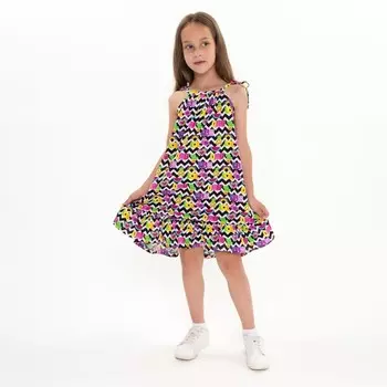 Сарафан для девочки, цвет черный/белый, рост 128 см