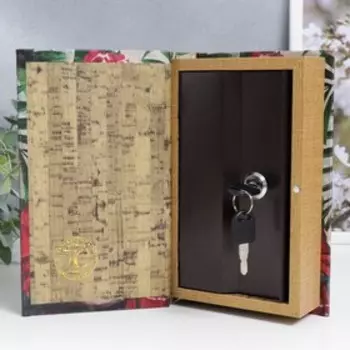 Сейф-книга дерево кожзам "Девушка в венке из маков, среди пальмовых листьев" 21х13х5 см