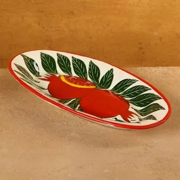 Селедочница узбекская Риштанская Керамика «Гранаты», 24 см, красная, белая