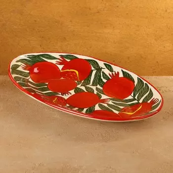 Селёдочница узбекская Риштанская Керамика «Гранаты», 34 см, красная, белая