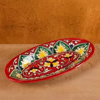 Селёдочница узбекская Риштанская Керамика, 24 см, красная, МИКС