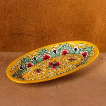 Селёдочница узбекская Риштанская Керамика, 24 см, жёлтая, МИКС