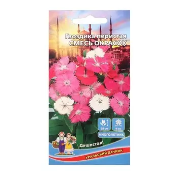 Семена цветов Гвоздика "Уральский дачник" "Смесь Окрасок", перистая, 0,1 г